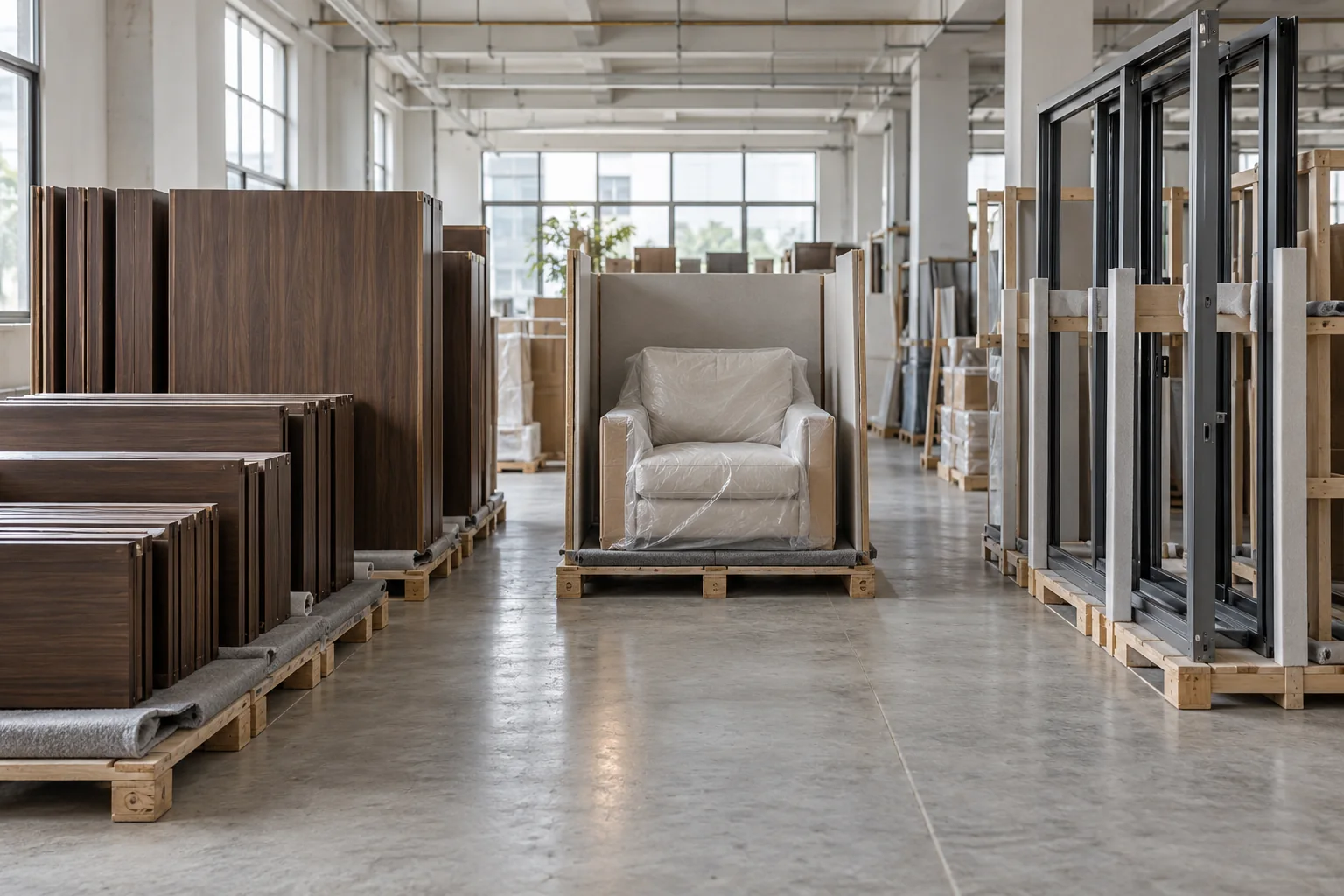 Coordinated interior components separated into distinct neutral staging areas