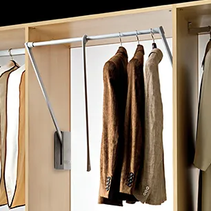 Hanging clothes beneath a wardrobe lift rail