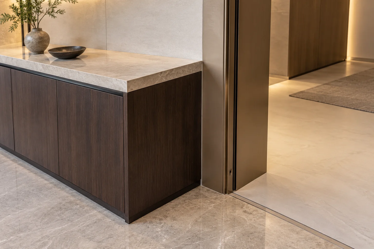 Cabinet, stone and door details arranged for a final coordinated interface review